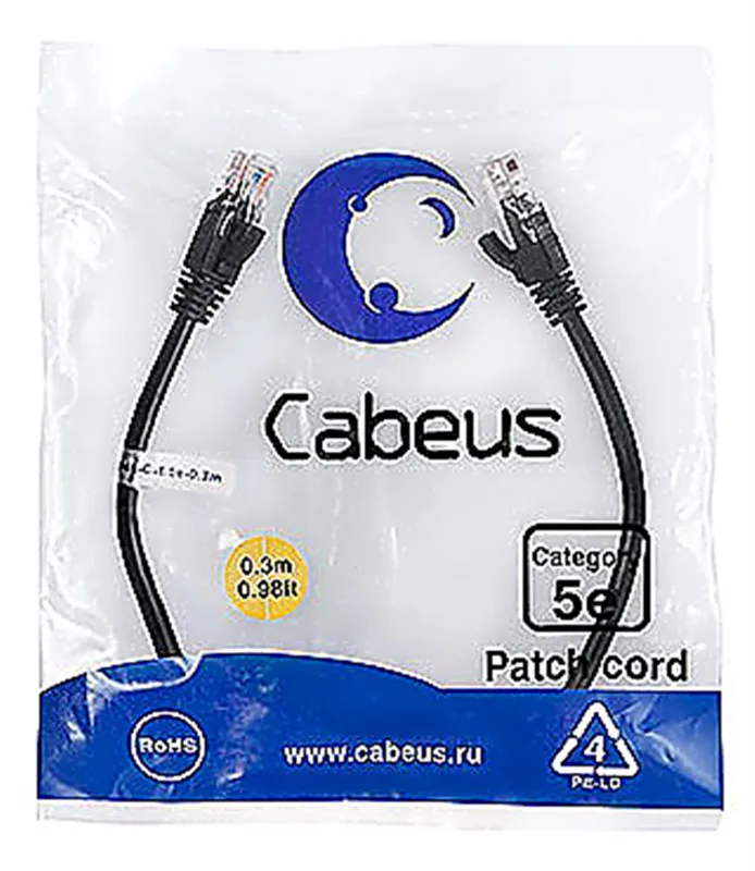 Cabeus PC-UTP-RJ45-Cat.5e-0.3m-BK-LSZH