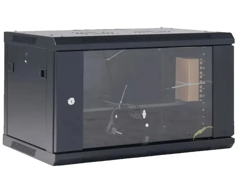04-0664-112 - Настенный телекоммуникационный шкаф 19" 6U 600×450мм, дверь стекло, с задней стенкой, разборный, черный (RAL 9005), Rexant