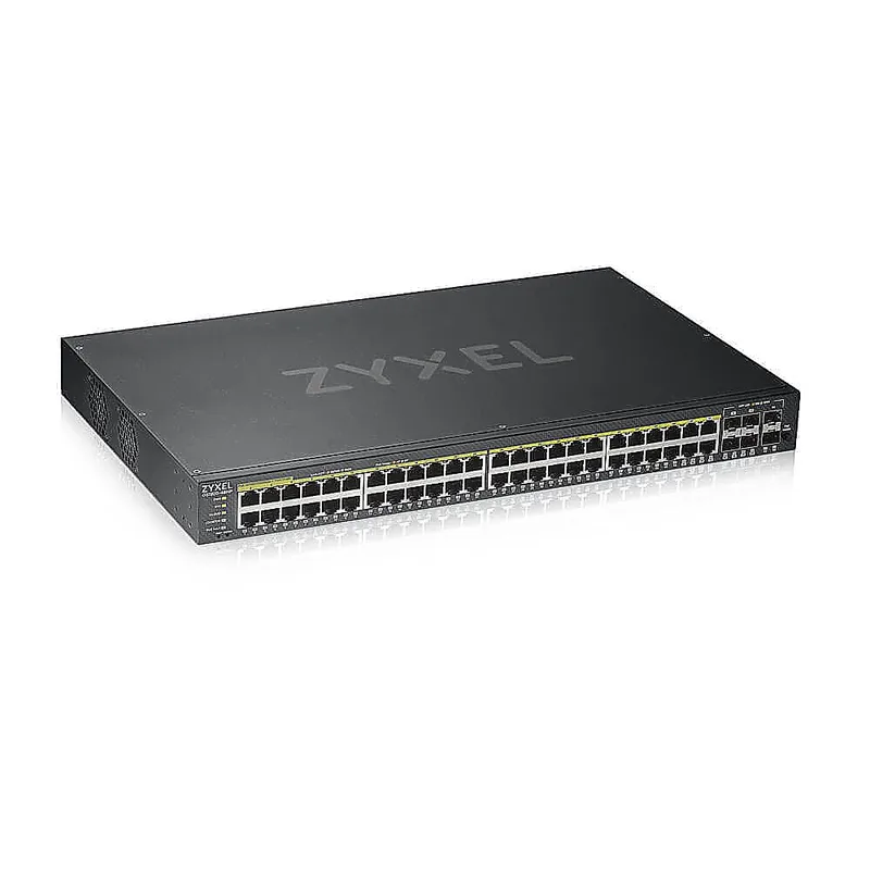 GS1920-48HPv2 - Коммутатор ZYXEL, управляемый, порты: 44xGE PoE+, 4xCombo (SFP/RJ-45 PoE+), 2xSFP, бюджет PoE 375Вт